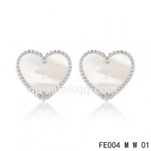 Fake Van Cleef & Arpels Sweet Alhambra Heart White Earrings,White Mother-Of-Pearl